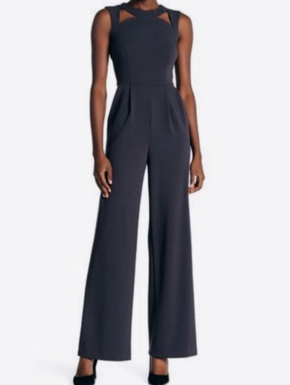Calvin Klein Womens Sleeveless Navy Blue Crepe Tailored Minimalist Jumpsuit